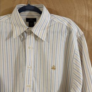 Brooks Brothers Men's Large Dress Shirt - Blue and Yellow Stripes